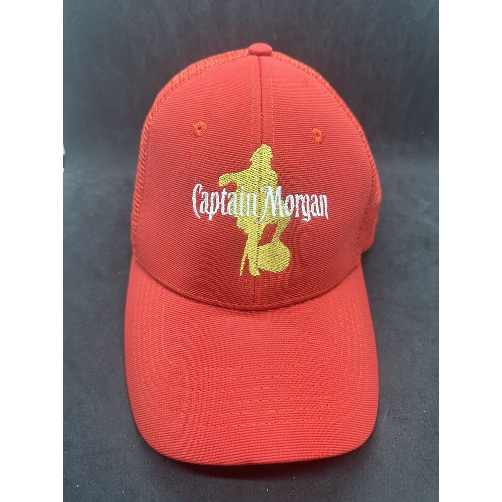 Captain Morgan Rum Embroidered Logo Red Truckers Hat Cap Adjustable SnapBack